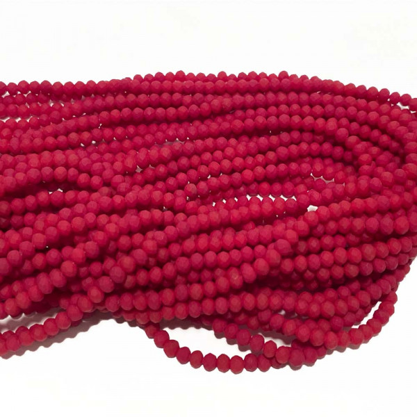 4*3 mm. Perles verre à facettes, rouge mat. Fil de 130 perles.